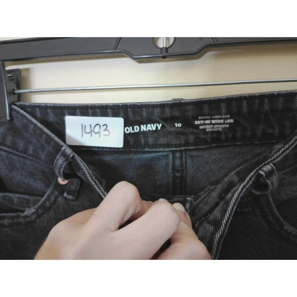 Old Navy Wide Leg Jeans Mens 10 Black Sky-Hi Extra High-Rise Faded Denim Grunge